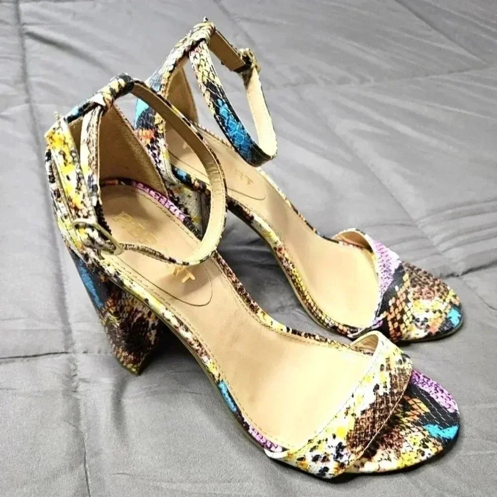 Report snakeskin print chunky block heels
